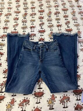 KanCan Medium Wash Frayed Hem Wide Leg Jeans